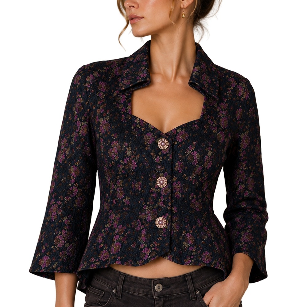 RARE Christian Lacroix Vintage Floral Brocade Jacket FR 44 Jeweled Buttons